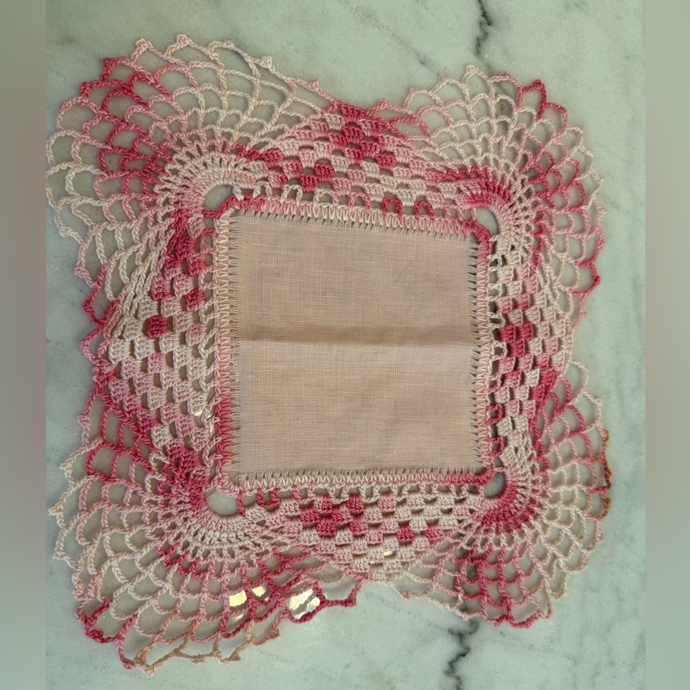 Elegant Pink and Cream Crochet‎ Doily